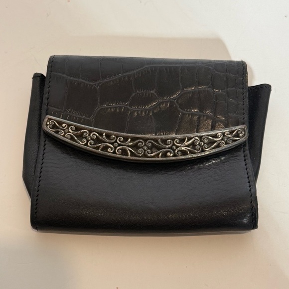 Brighton Black Leather Croco Embossed Belt Bag Wallet Travel Shopping 4”x3.5” - Picture 1 of 5
